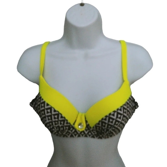 2-Piece Swimsuit/Bikini Padded Underwire Yellow Black White M - Picture 2 of 11